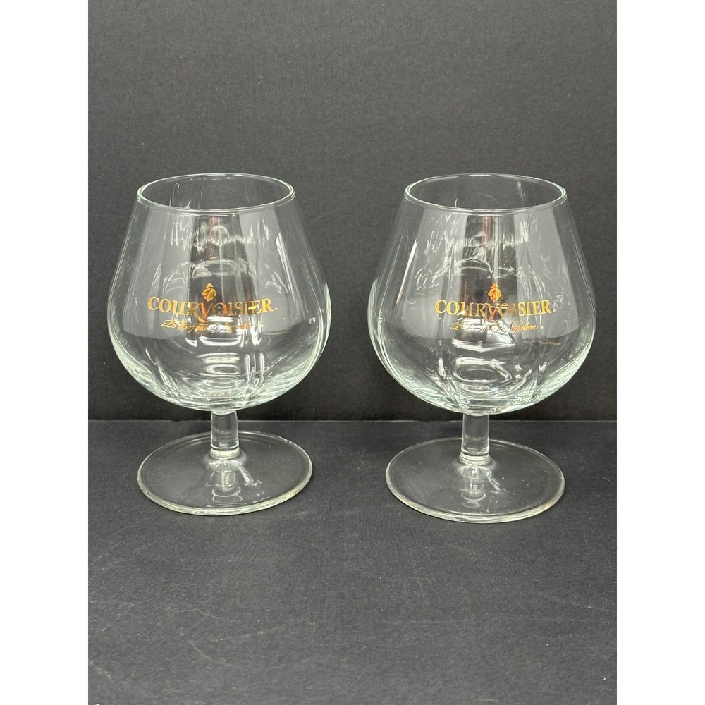 Lot of 2 Courvoisier Cognac France Stemmed Snifter Glasses 4 1/2" Tall A2
